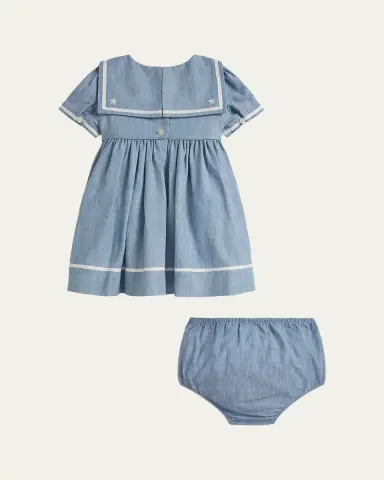 Polo Ralph Lauren Girl's Chambray Sailor Dress & Bloomers Set, Size 3M- | Thumbnail 2