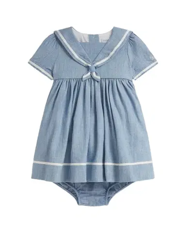 Polo Ralph Lauren Girl's Chambray Sailor Dress & Bloomers Set, Size 3M- | Thumbnail 1