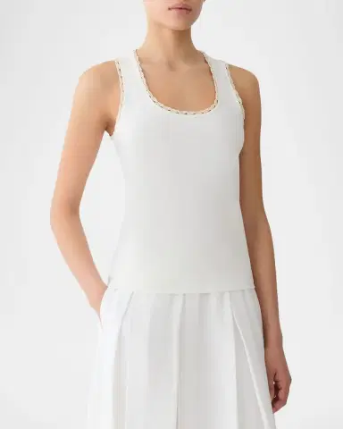 Lafayette 148 New York Crochet-Trim Cotton Rib Tank Top | Thumbnail 4 Lafayette 148 New York Crochet-Trim Cotton Rib Tank Top | Thumbnail 4