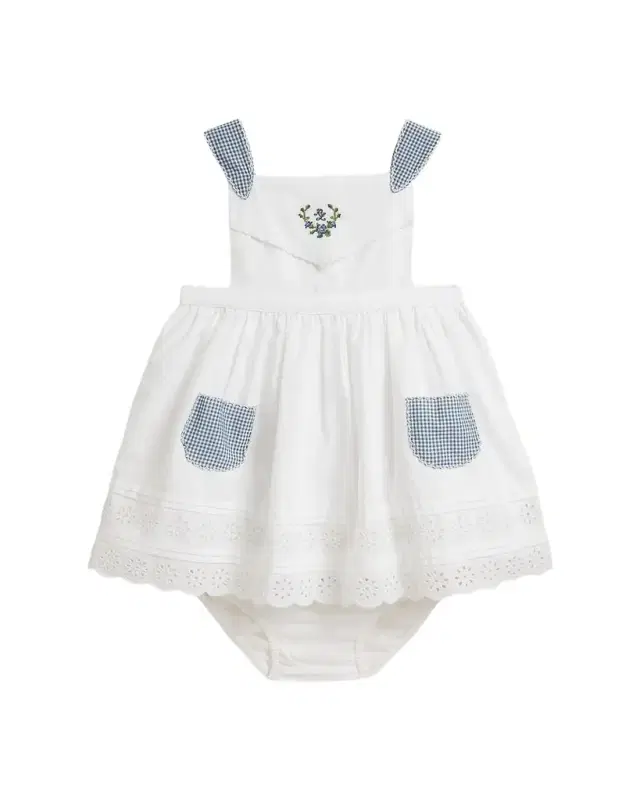 Girl's Scalloped Cotton Poplin Dress & Bloomers Set, Size 3M-18M