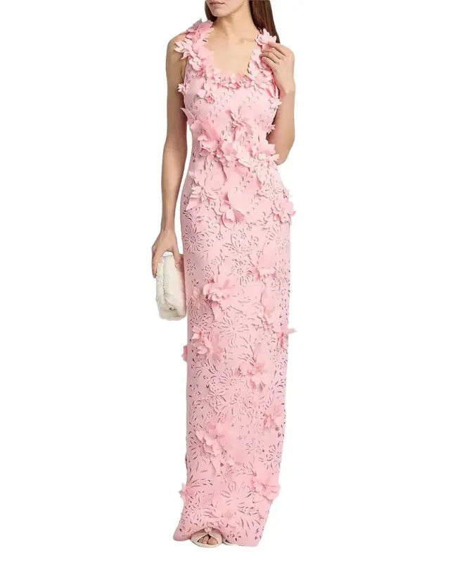 3D Floral Pearly Embellished Gown