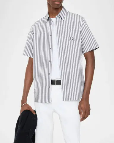 Burberry Men's Robert Pinstripe Cotton EKD Pocket Short-Sleeve Shirt | Thumbnail 2