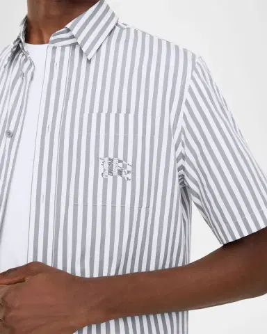 Burberry Men's Robert Pinstripe Cotton EKD Pocket Short-Sleeve Shirt | Thumbnail 3