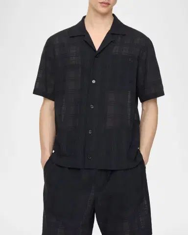 Burberry Men 's Hugh Sheer Cotton Check Camp Shirt | Thumbnail 2