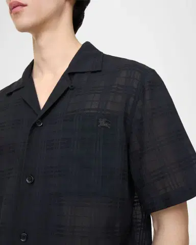 Burberry Men 's Hugh Sheer Cotton Check Camp Shirt | Thumbnail 3