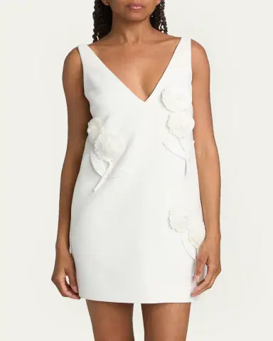 Self-Portrait Embellished Flower Crepe Mini Dress | Thumbnail 4