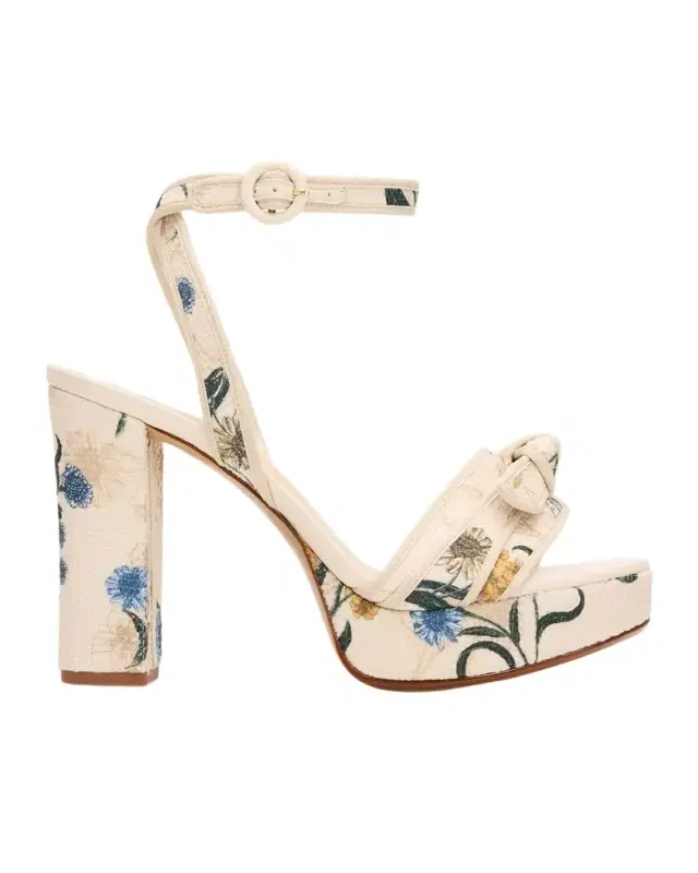 120mm Floral Grosgrain Raffia Platform Sandals