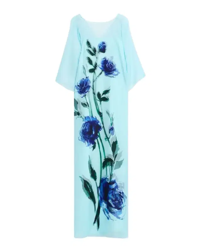 Rickie Freeman for Teri Jon Floral-Print Chiffon Draped Gown