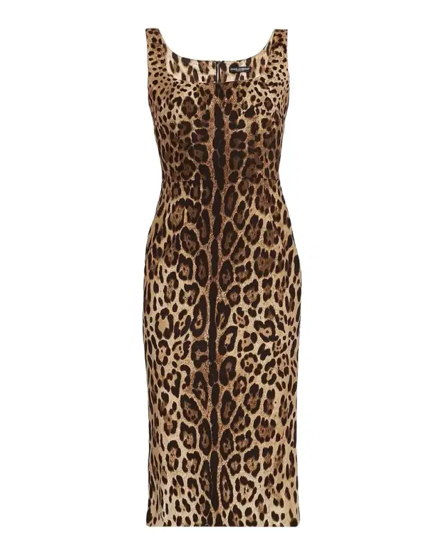Dolce & Gabbana Leopard-Print Silk Sleeveless Midi Dress