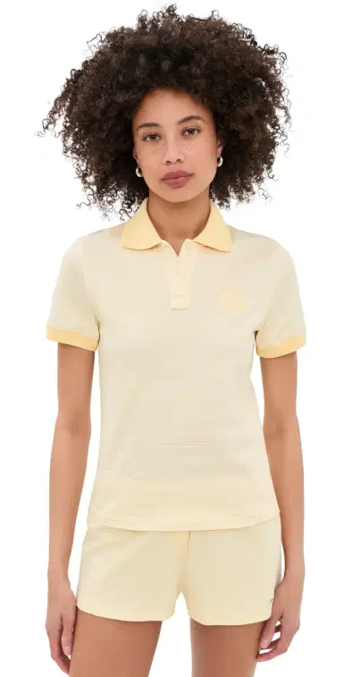 Sporty & Rich NY Crest Prep Polo Almond Striped M | Thumbnail 1 Sporty & Rich NY Crest Prep Polo Almond Striped M | Thumbnail 1