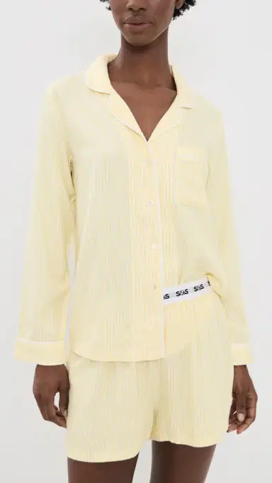 Stripe & Stare Ecovero Pajama Top Lemon Sorbet L | Thumbnail 2