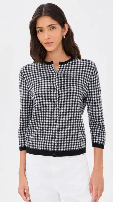 Vince Gingham Cardigan Black/Off White | Thumbnail 2