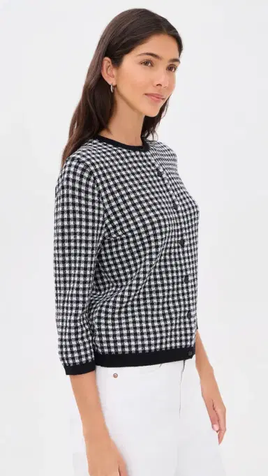 Vince Gingham Cardigan Black/Off White | Thumbnail 4