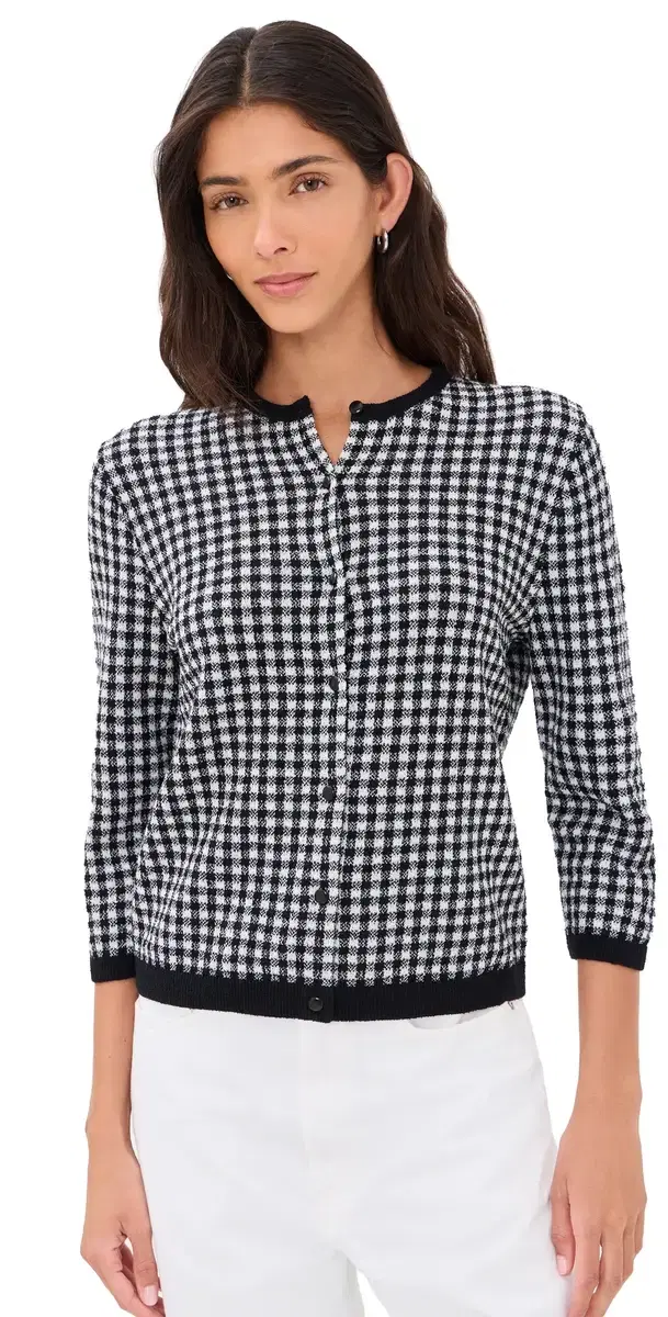 Vince Gingham Cardigan Black/Off White