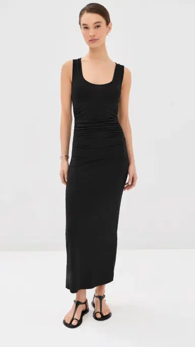 Another Tomorrow Ruched Tank Dress Black M | Thumbnail 2