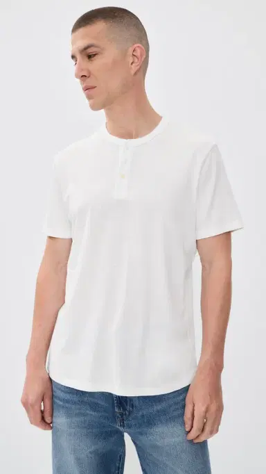 Marine Layer Hemp Cotton Henley Tee White L | Thumbnail 2