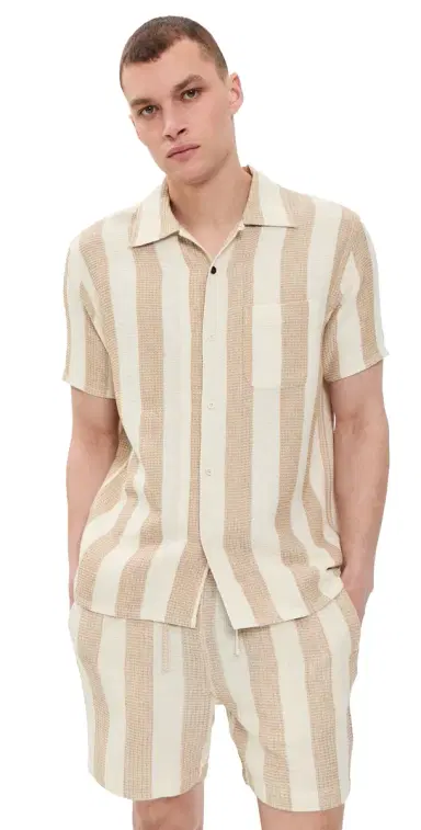 Kardo Chintan Handloom triped Shirt Tan | Thumbnail 1