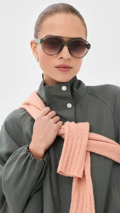 Tory Burch Miller Pilot Sunglasses Transparent Sage One Size | Thumbnail 3 Tory Burch Miller Pilot Sunglasses Transparent Sage One Size | Thumbnail 3