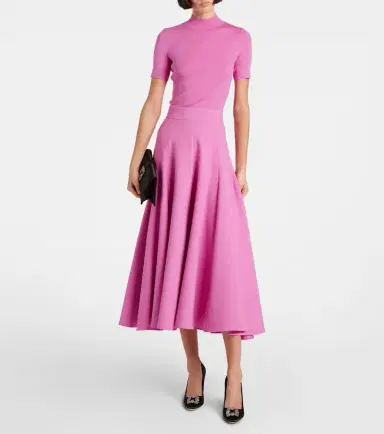 Oscar de la Renta High-rise wool-blend midi skirt | Thumbnail 2