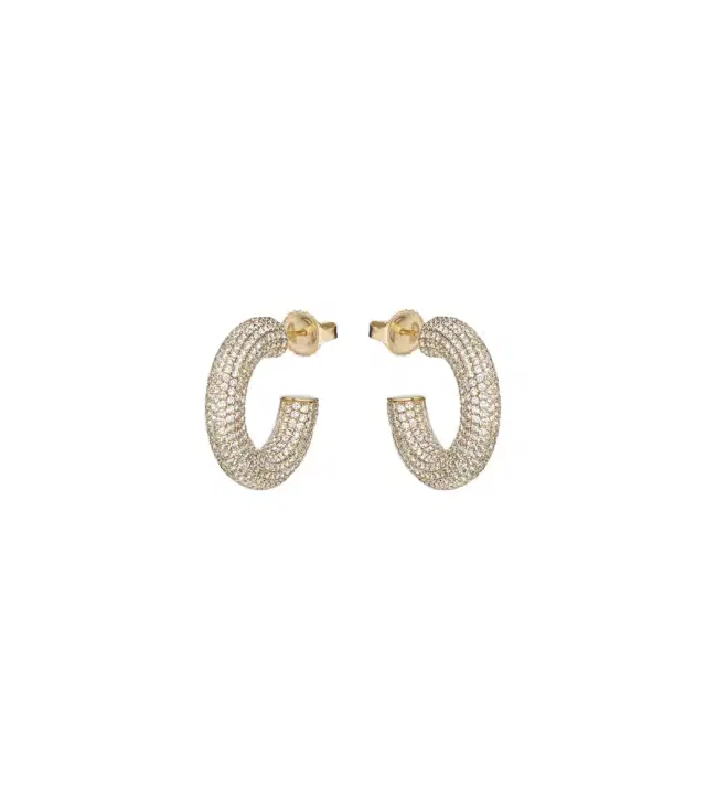 Sydney Evan Puffy 14kt gold hoop earrings with diamonds