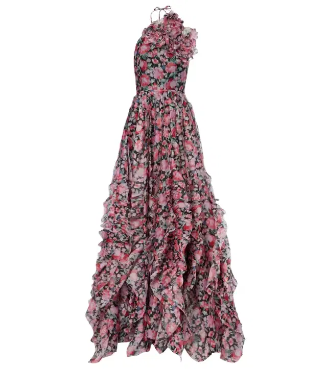 Floral halterneck ruffled gown