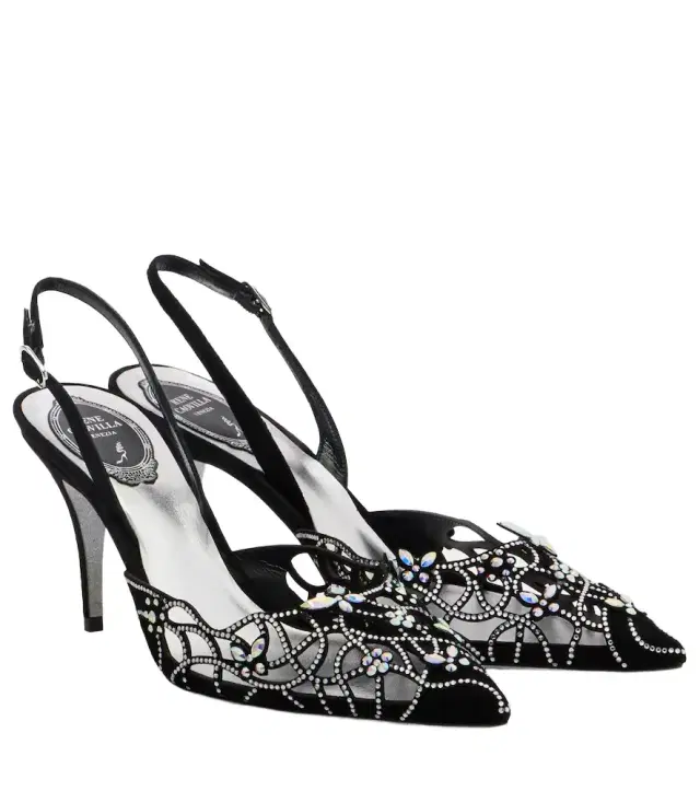 Rene Caovilla Embellished suede slingback pumps