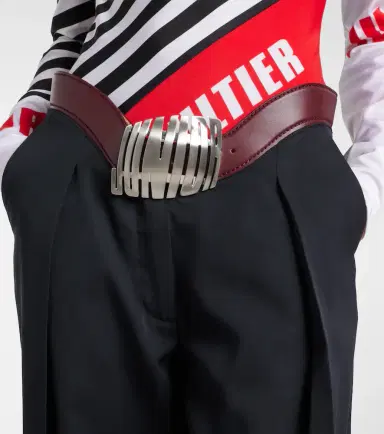 Jean Paul Gaultier Leather-trimmed wool wide-leg pants | Thumbnail 2 Jean Paul Gaultier Leather-trimmed wool wide-leg pants | Thumbnail 2