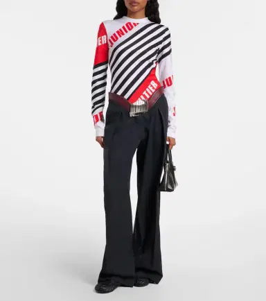 Jean Paul Gaultier Leather-trimmed wool wide-leg pants | Thumbnail 3 Jean Paul Gaultier Leather-trimmed wool wide-leg pants | Thumbnail 3