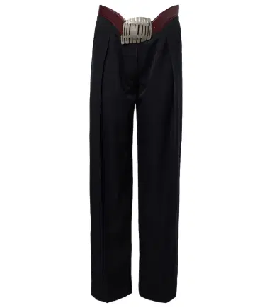 Jean Paul Gaultier Leather-trimmed wool wide-leg pants | Thumbnail 1 Jean Paul Gaultier Leather-trimmed wool wide-leg pants | Thumbnail 1
