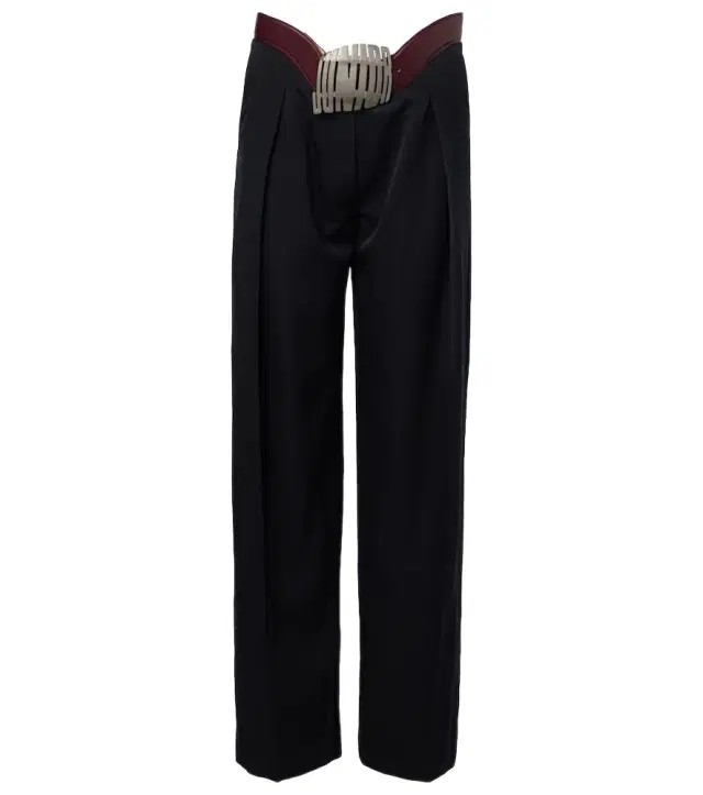 Leather-trimmed wool wide-leg pants