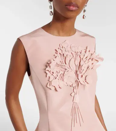 Oscar de la Renta Bouquet embroidered silk cocktail dress | Thumbnail 3