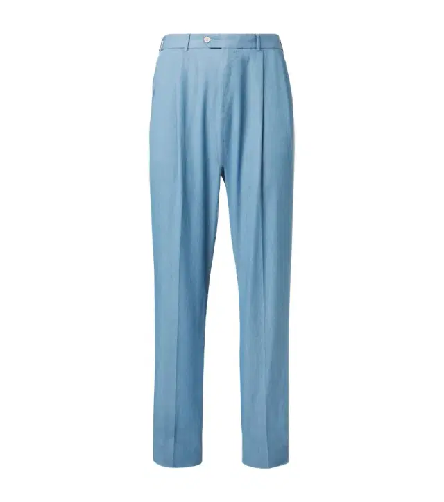 Pleated straight cotton suit pants