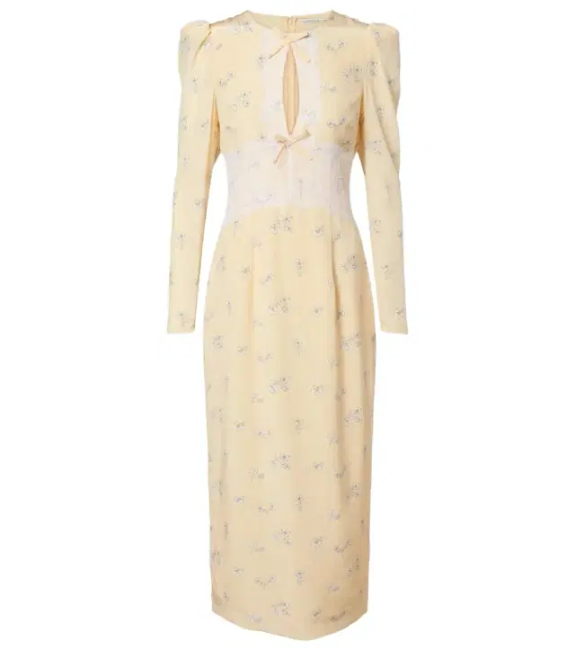 Alessandra Rich Lace-trimmed floral silk midi dress