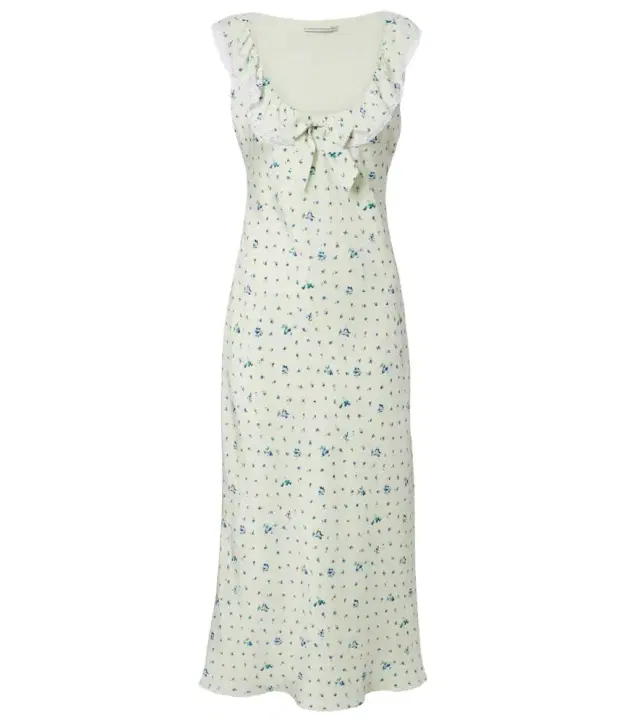 Alessandra Rich Lace-trimmed floral silk midi dress