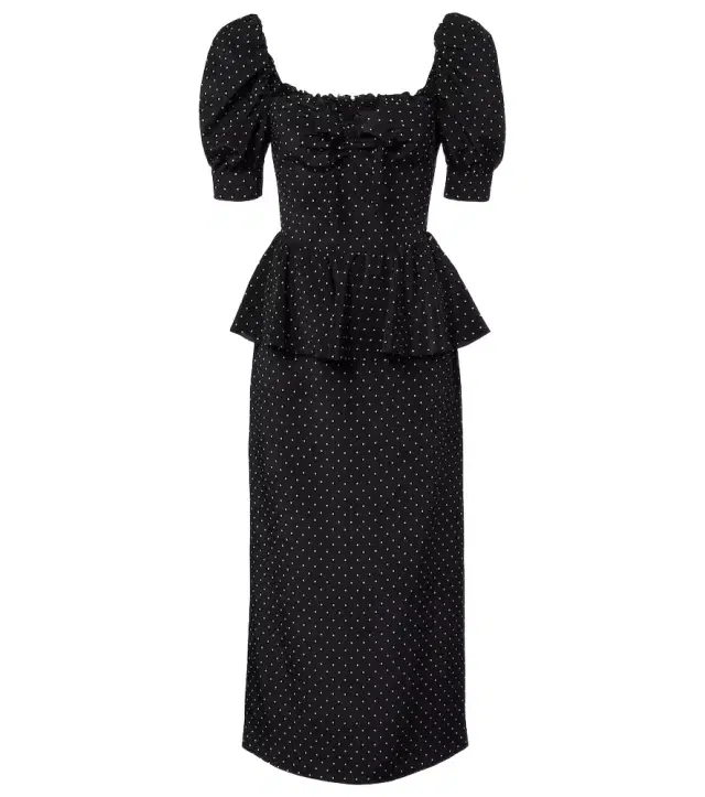 Polka-dot peplum silk midi dress