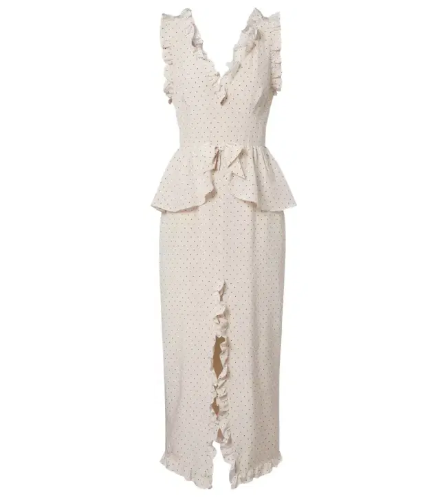 Alessandra Rich Polka-dot peplum silk midi dress
