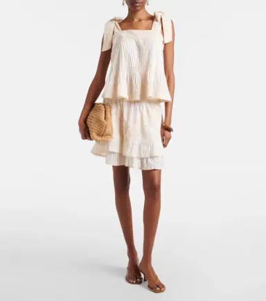 Juliet Dunn Ruffled lace-trimmed cotton miniskirt | Thumbnail 4