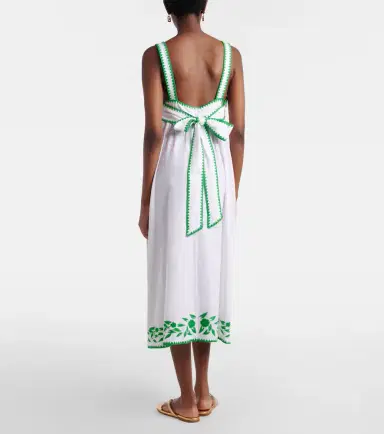 Juliet Dunn Embroidered cotton and linen midi dress | Thumbnail 2