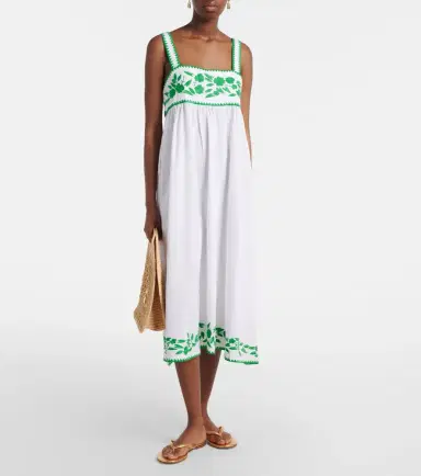 Juliet Dunn Embroidered cotton and linen midi dress | Thumbnail 5