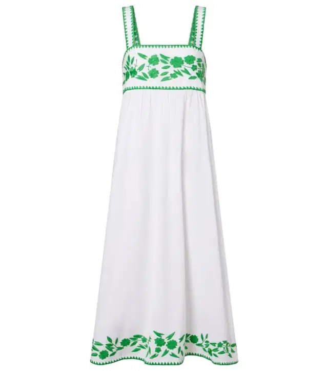 Embroidered cotton and linen midi dress
