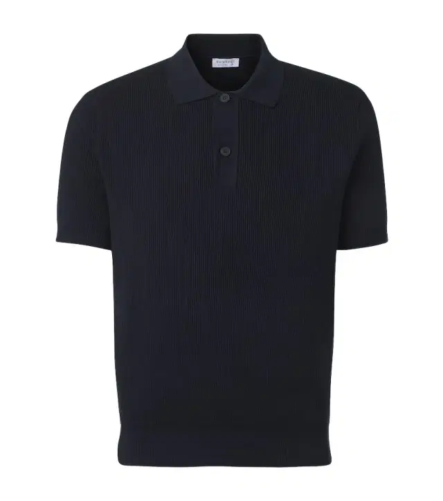 Ribbed-knit cotton polo shirt