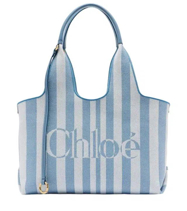 Chloe Chloé Chloé Stripy Large logo canvas tote bag