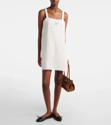Prada Embroidered linen minidress | Thumbnail 4