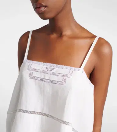 Prada Lace-trimmed linen top | Thumbnail 3 Prada Lace-trimmed linen top | Thumbnail 3