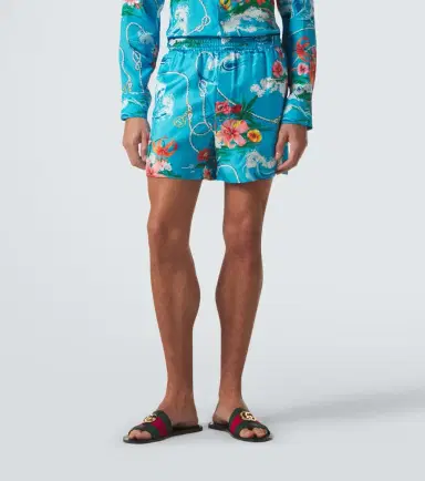 Gucci Printed silk twill shorts | Thumbnail 4