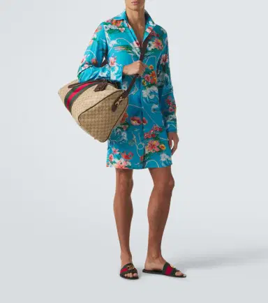 Gucci Printed silk twill shorts | Thumbnail 6