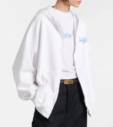 Balenciaga Logo cotton jersey zip-up hoodie | Thumbnail 3