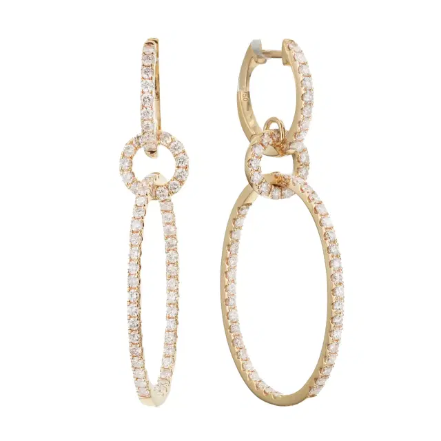 Wish Fine Jewelry 1.75ct Diamond 18K Gold Hoop Dangle Drop Earrings