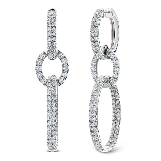 Wish Fine Jewelry 3.60ct Diamond 18K Gold Hoop Dangle Drop Earrings
