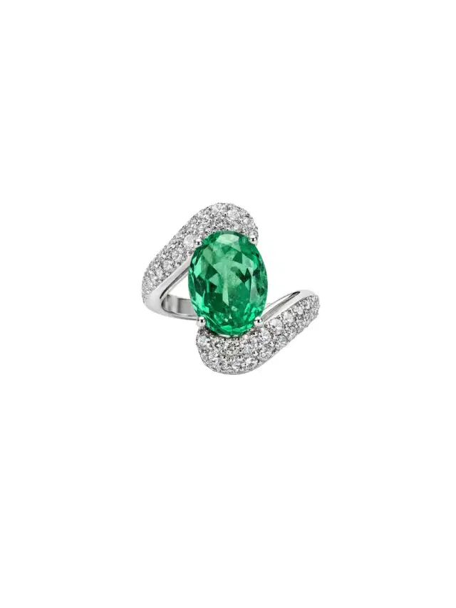 Wish Fine Jewelry 5.12ct Emerald Diamond 18K Gold Bezel Wrap Ring